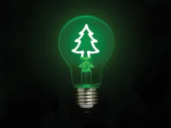Tischlampe Würfel Holz Eiche mit Deko LED Glühbirne Tannenbaum, Quadrat 9cm