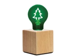 Tischlampe Würfel Holz Eiche mit Deko LED Glühbirne Tannenbaum, Quadrat 9cm