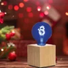 Tischlampe Würfel Holz Eiche mit Deko LED Glühbirne Schneemann, Quadrat 9cm