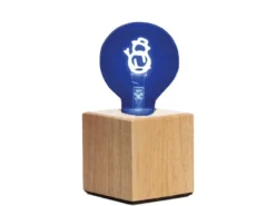 Tischlampe Würfel Holz Eiche mit Deko LED Glühbirne Schneemann, Quadrat 9cm
