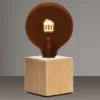 Tischlampe Würfel Holz Eiche mit Deko LED Glühbirne Geschenk, Quadrat 9cm