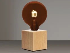 Tischlampe Würfel Holz Eiche mit Deko LED Glühbirne Geschenk, Quadrat 9cm
