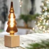 Tischlampe Würfel Holz Eiche mit Deko LED Tannenbaum, Quadrat 9cm