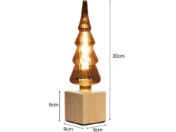 Tischlampe Würfel Holz Eiche mit Deko LED Tannenbaum, Quadrat 9cm