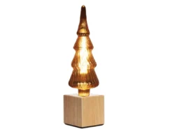Tischlampe Würfel Holz Eiche mit Deko LED Tannenbaum, Quadrat 9cm