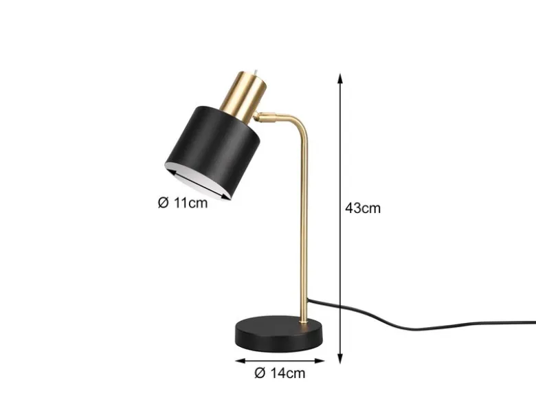 Tischleuchte ADAM Gold & Metallschirm Schwarz, Höhe 44cm