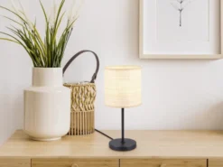 Tischleuchte AIMEE mit Lampenschirm aus geflochtenem Bast, Höhe 37cm