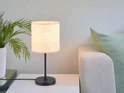 Tischleuchte AIMEE mit Lampenschirm aus geflochtenem Bast, Höhe 37cm