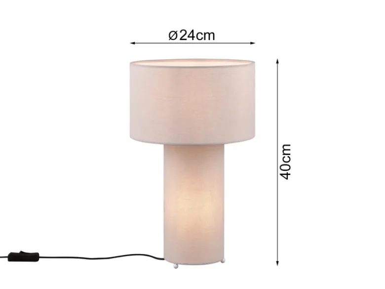 Tischleuchte BALE Korpus und Lampenschirm Stoff Ultimate Grau, Höhe 40cm