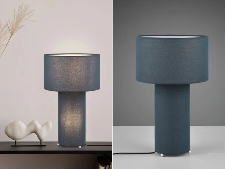 Tischleuchte BALE Korpus und Lampenschirm Stoff Blau, Höhe 40cm