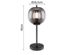 Tischleuchte BLACKY mit Rauchglas Lampenschirm, Höhe 45cm