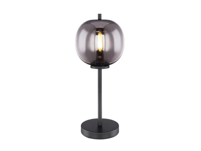 Tischleuchte BLACKY mit Rauchglas Lampenschirm, Höhe 45cm