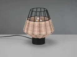 Tischleuchte BORKA Rattan Geflecht Natur und Gitter im Boho Stil, Höhe 20cm