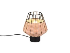 Tischleuchte BORKA Rattan Geflecht Natur und Gitter im Boho Stil, Höhe 20cm