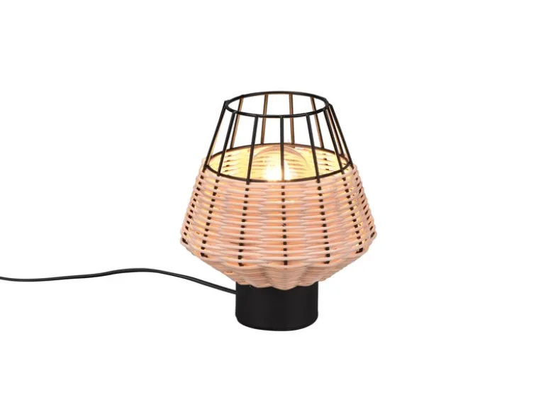 Tischleuchte BORKA Rattan Geflecht Natur und Gitter im Boho Stil, Höhe 20cm