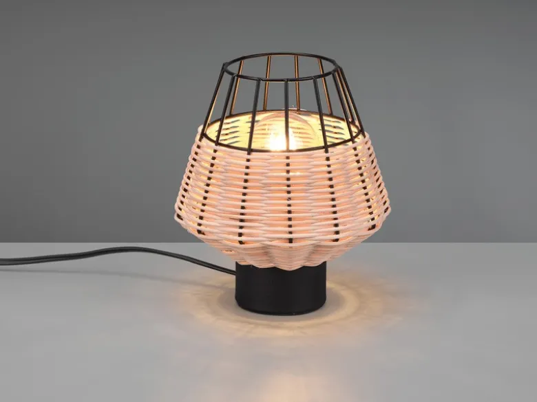 Tischleuchte BORKA Rattan Geflecht Natur und Gitter im Boho Stil, Höhe 20cm