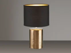 Tischleuchte BRONZ mit Keramikfuß & Stoffschirm Schwarz innen Gold, Höhe 35cm