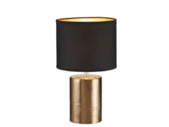 Tischleuchte BRONZ mit Keramikfuß & Stoffschirm Schwarz innen Gold, Höhe 35cm