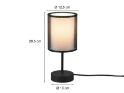 Tischleuchte BURTON Stoff Organza transparent Schwarz innen Weiß, Höhe 28cm