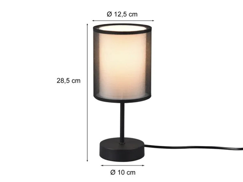 Tischleuchte BURTON Stoff Organza transparent Schwarz innen Weiß, Höhe 28cm
