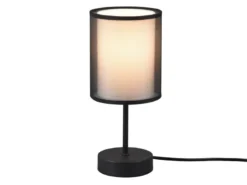 Tischleuchte BURTON Stoff Organza transparent Schwarz innen Weiß, Höhe 28cm