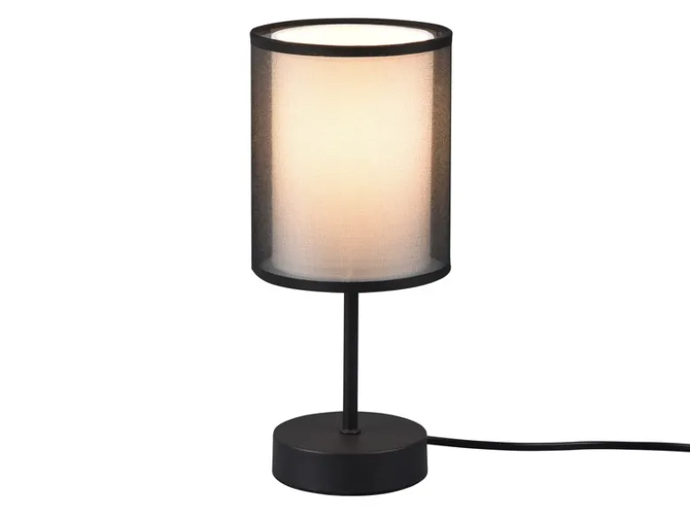 Tischleuchte BURTON Stoff Organza transparent Schwarz innen Weiß, Höhe 28cm