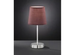 Tischleuchte CESENA Silber mit Stoffschirm in Hellbraun, Höhe 32cm