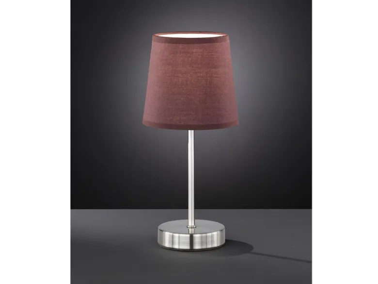 Tischleuchte CESENA Silber mit Stoffschirm in Hellbraun, Höhe 32cm
