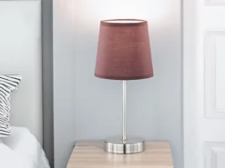 Tischleuchte CESENA Silber mit Stoffschirm in Hellbraun, Höhe 32cm
