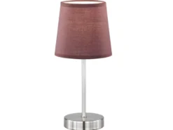 Tischleuchte CESENA Silber mit Stoffschirm in Hellbraun, Höhe 32cm