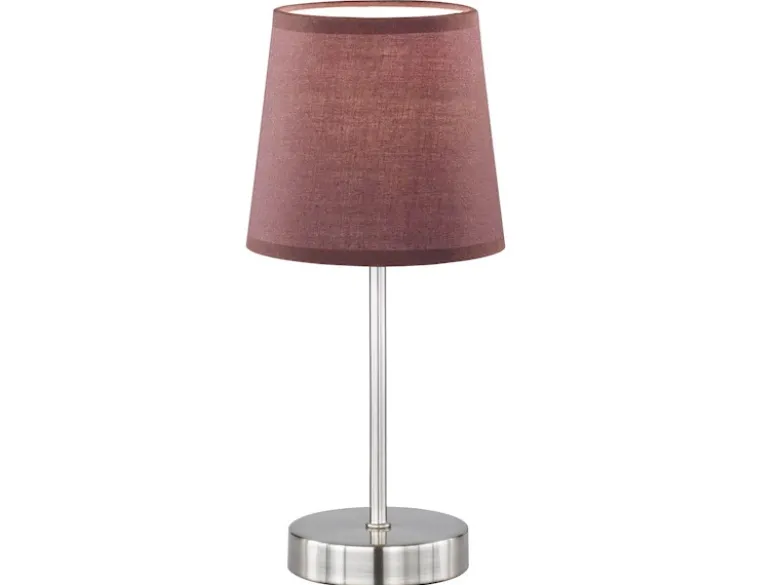 Tischleuchte CESENA Silber mit Stoffschirm in Hellbraun, Höhe 32cm