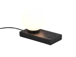 Tischleuchte CHLOE Schwarz induktive Ladestation & Touch Glasschirm, Höhe 15cm