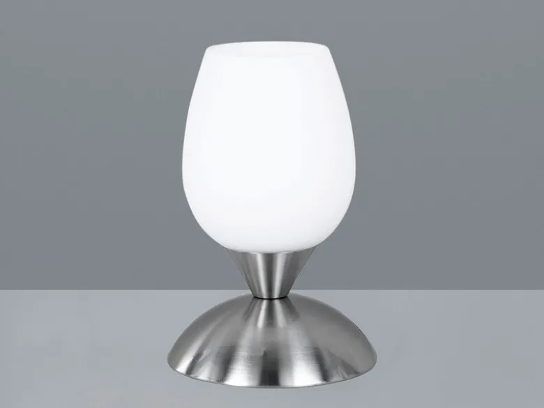 Tischleuchte CUP II, Glasschirm Weiß Sockel Silber - Touchfunktion, Höhe 18cm