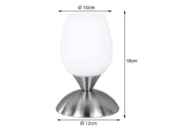 Tischleuchte CUP II, Glasschirm Weiß Sockel Silber - Touchfunktion, Höhe 18cm
