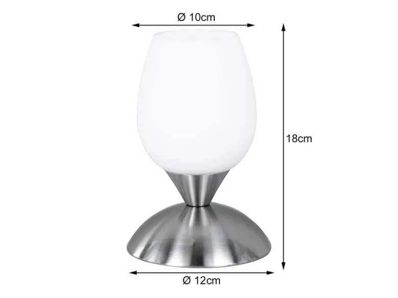 Tischleuchte CUP II, Glasschirm Weiß Sockel Silber - Touchfunktion, Höhe 18cm