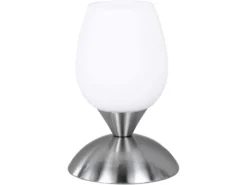 Tischleuchte CUP II, Glasschirm Weiß Sockel Silber - Touchfunktion, Höhe 18cm