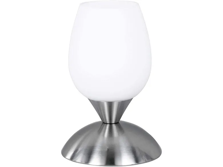 Tischleuchte CUP II, Glasschirm Weiß Sockel Silber - Touchfunktion, Höhe 18cm