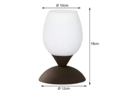 Tischleuchte CUP II, Glasschirm Weiß Sockel Rost - Touchfunktion, Höhe 18cm