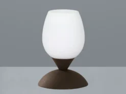 Tischleuchte CUP II, Glasschirm Weiß Sockel Rost - Touchfunktion, Höhe 18cm