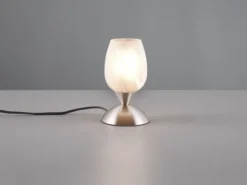 Tischleuchte CUP II Glas Weiß marmoriert, Sockel Silber Touchfunktion, Höhe 18cm