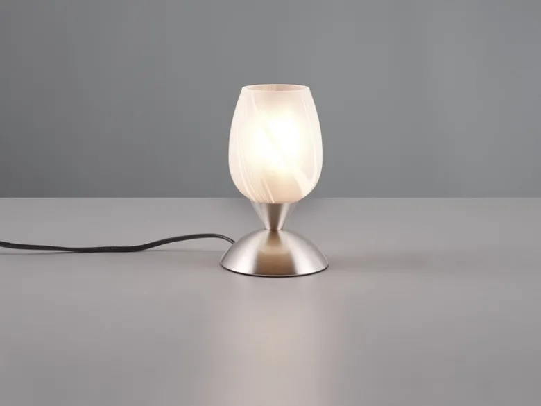Tischleuchte CUP II Glas Weiß marmoriert, Sockel Silber Touchfunktion, Höhe 18cm