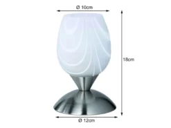 Tischleuchte CUP II Glas Weiß marmoriert, Sockel Silber Touchfunktion, Höhe 18cm