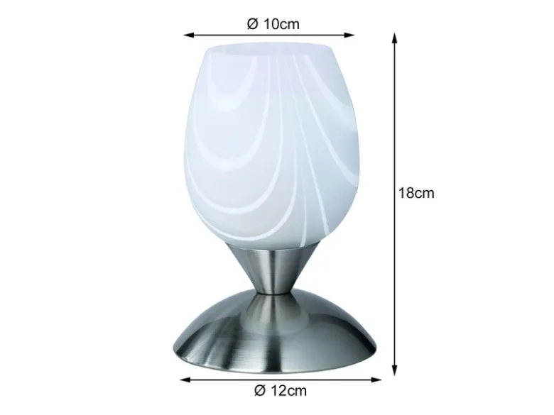 Tischleuchte CUP II Glas Weiß marmoriert, Sockel Silber Touchfunktion, Höhe 18cm