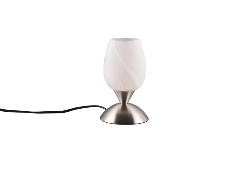 Tischleuchte CUP II Glas Weiß marmoriert, Sockel Silber Touchfunktion, Höhe 18cm