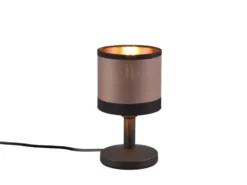 Tischleuchte DAVOS mit Stoffschirm in Taupe/Gold, Touchfunktion, Höhe 22,5cm