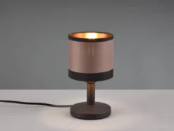 Tischleuchte DAVOS mit Stoffschirm in Taupe/Gold, Touchfunktion, Höhe 22,5cm