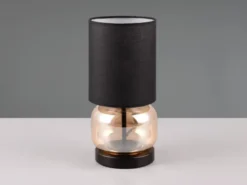 Tischleuchte ELIO mit Glasfuß Amber und Stoffschirm Schwarz, Höhe 28cm