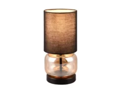Tischleuchte ELIO mit Glasfuß Amber und Stoffschirm Schwarz, Höhe 28cm