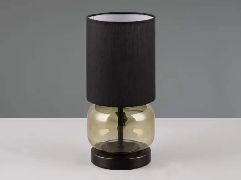 Tischleuchte ELIO mit Glasfuß Grün und Stoffschirm Schwarz, Höhe 28cm
