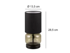 Tischleuchte ELIO mit Glasfuß Grün und Stoffschirm Schwarz, Höhe 28cm